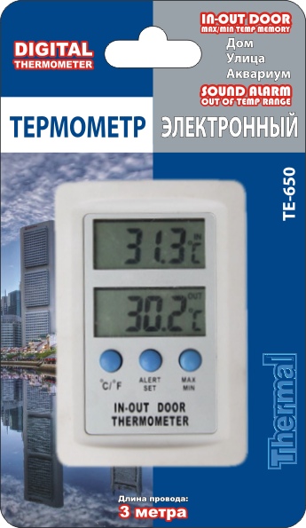 Цифровой электронный термометр ТЕ-650 «Aqua» для аквариума в блистерной упаковке